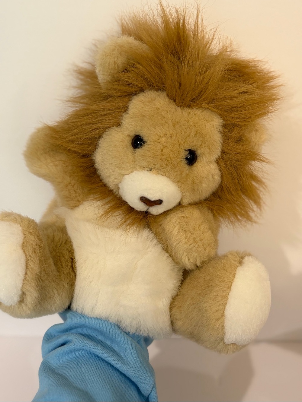Hand Puppet! Vintage Plush Brown and Cream Lion Stuffed Toy - Soft Cuddly